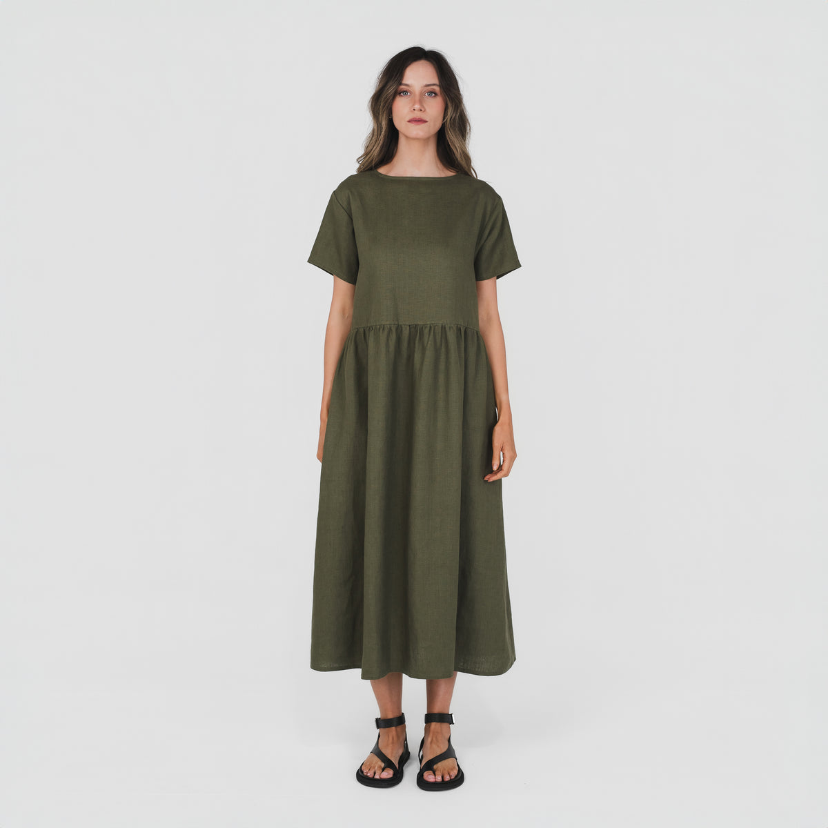 slim fit dress slacks Baltic Born Womens Stockholm Smocked Dress | Dark Green main image 1