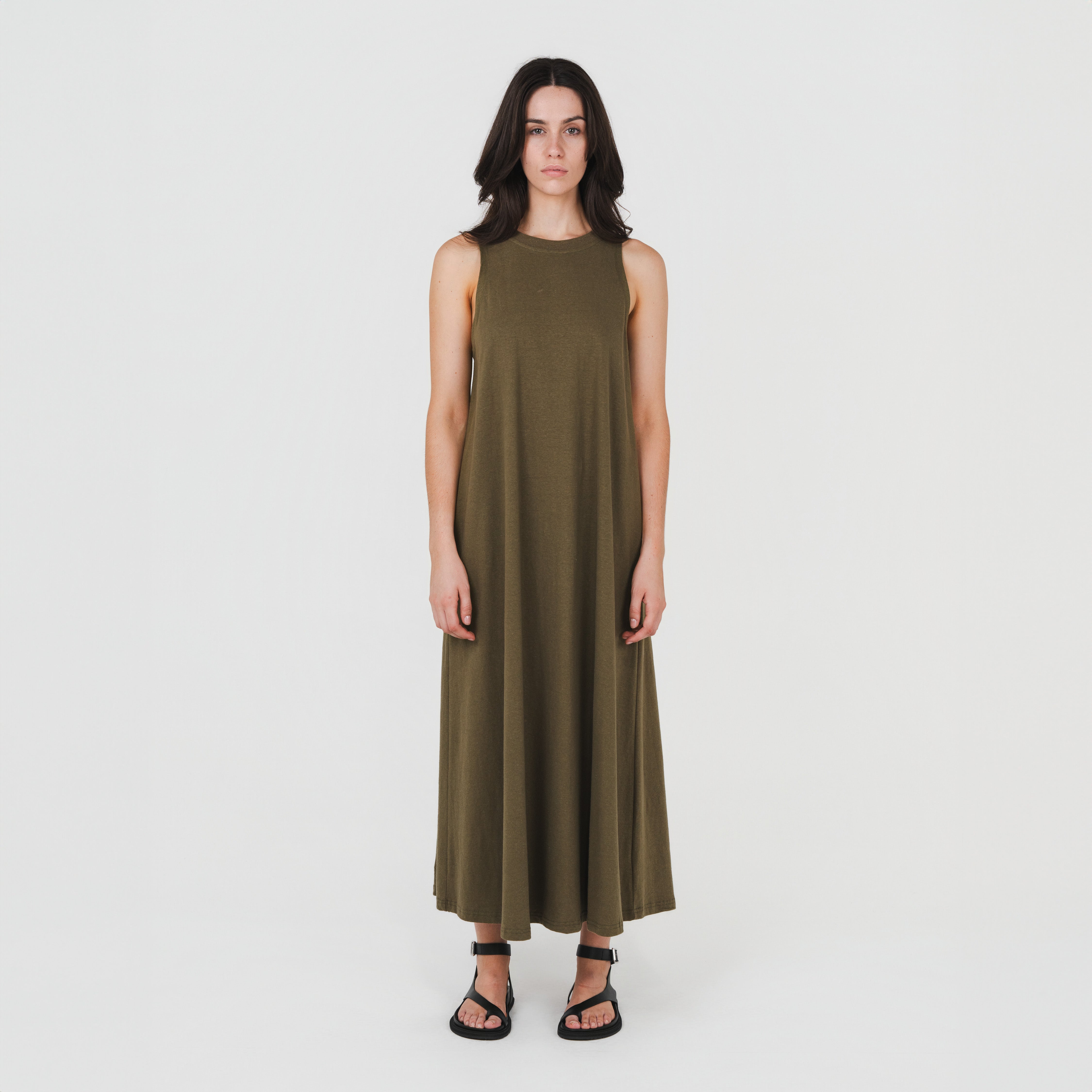 A-Line Tank Dress Olive Hemp Clothing Australia A-Line Tank Dress Olive Hemp Clothing Australia