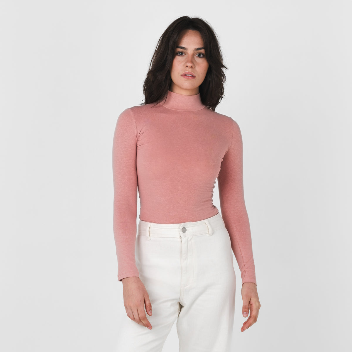 Stretch Mock Neck Skivvy Rose – Hemp Clothing Australia